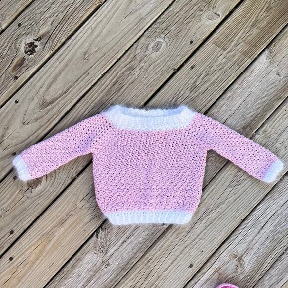 Gorgeous Handmade Girl's Pink And White Pullover Sweater Size 4-5 T - Picture 2 of 8